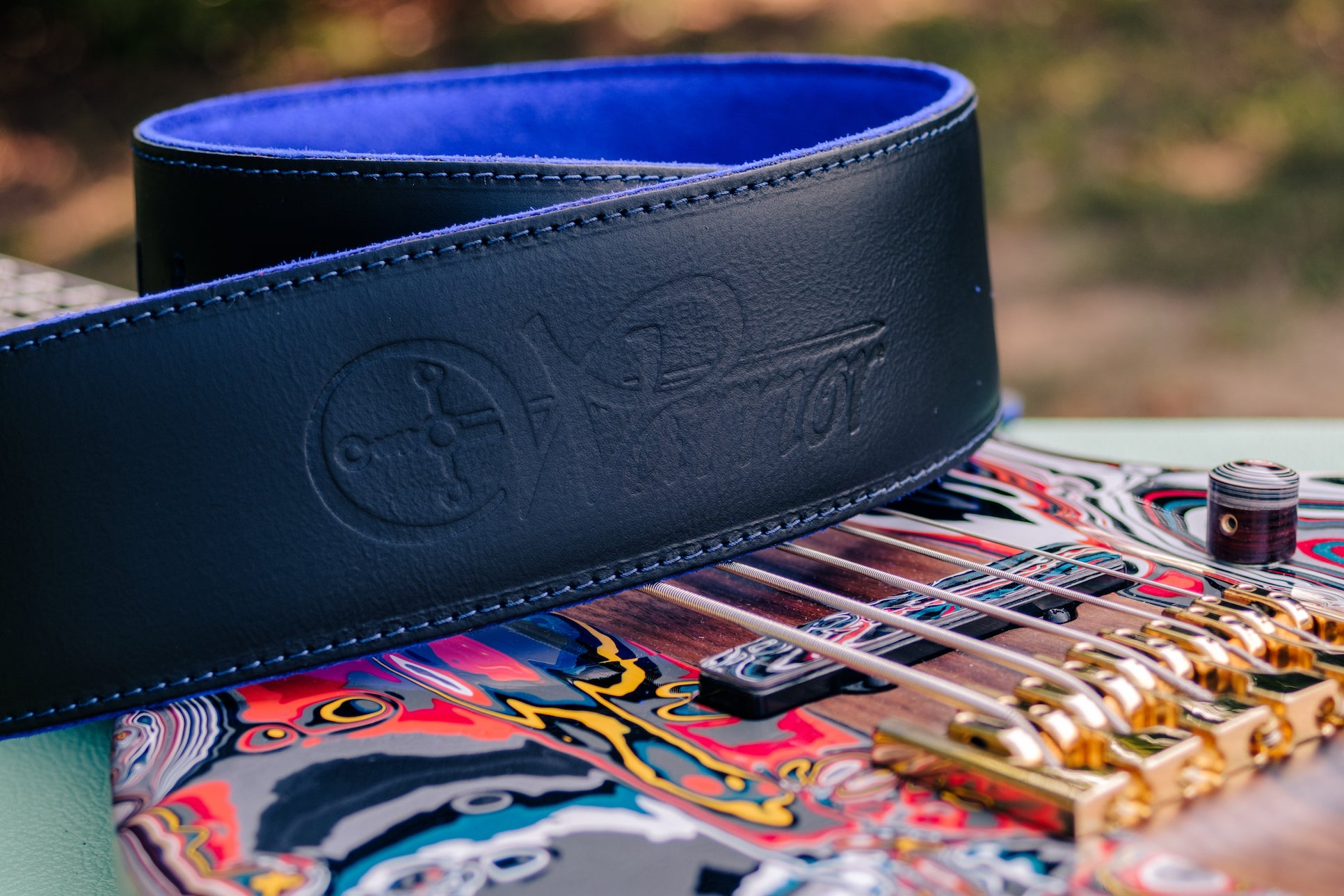 Leather Stitched With Padded Suede Warrior Strap Blue