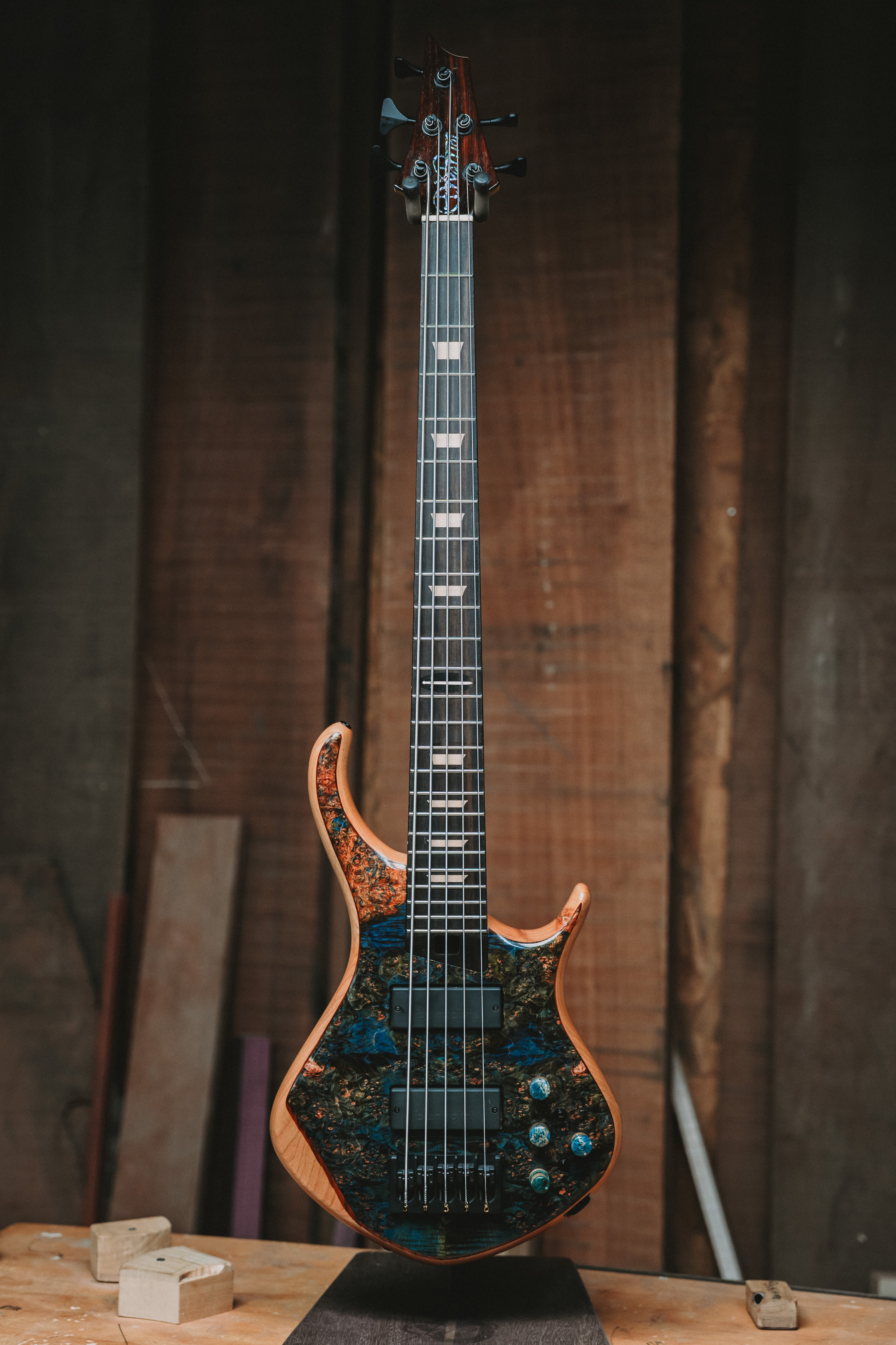 Warrior Dran Michael Custom Blue Dyed Burl 5 string NEW