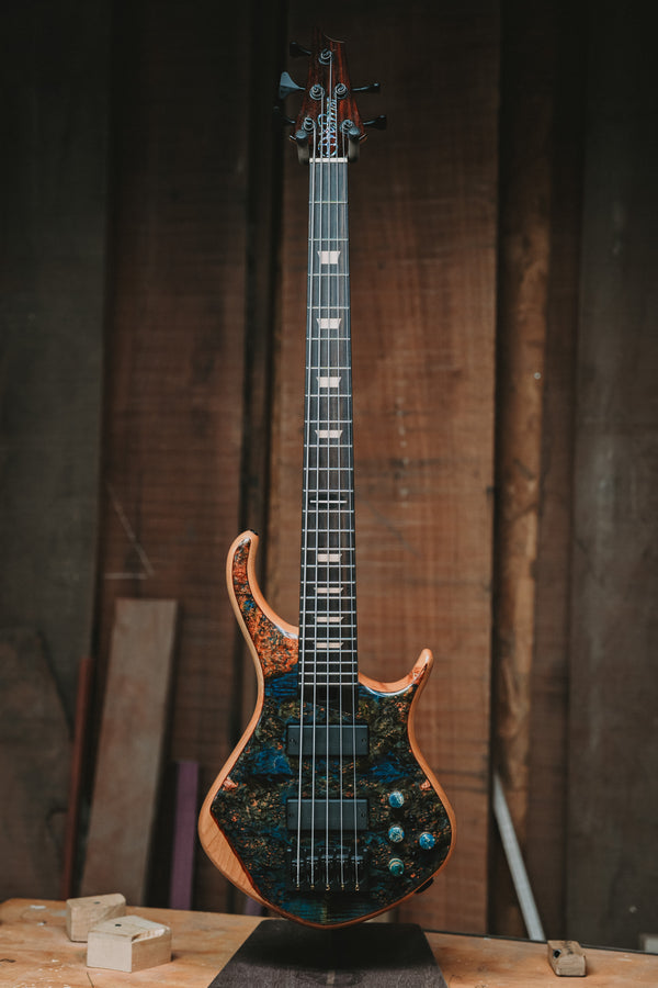 Warrior Dran Michael Custom Blue Dyed Burl 5 string NEW