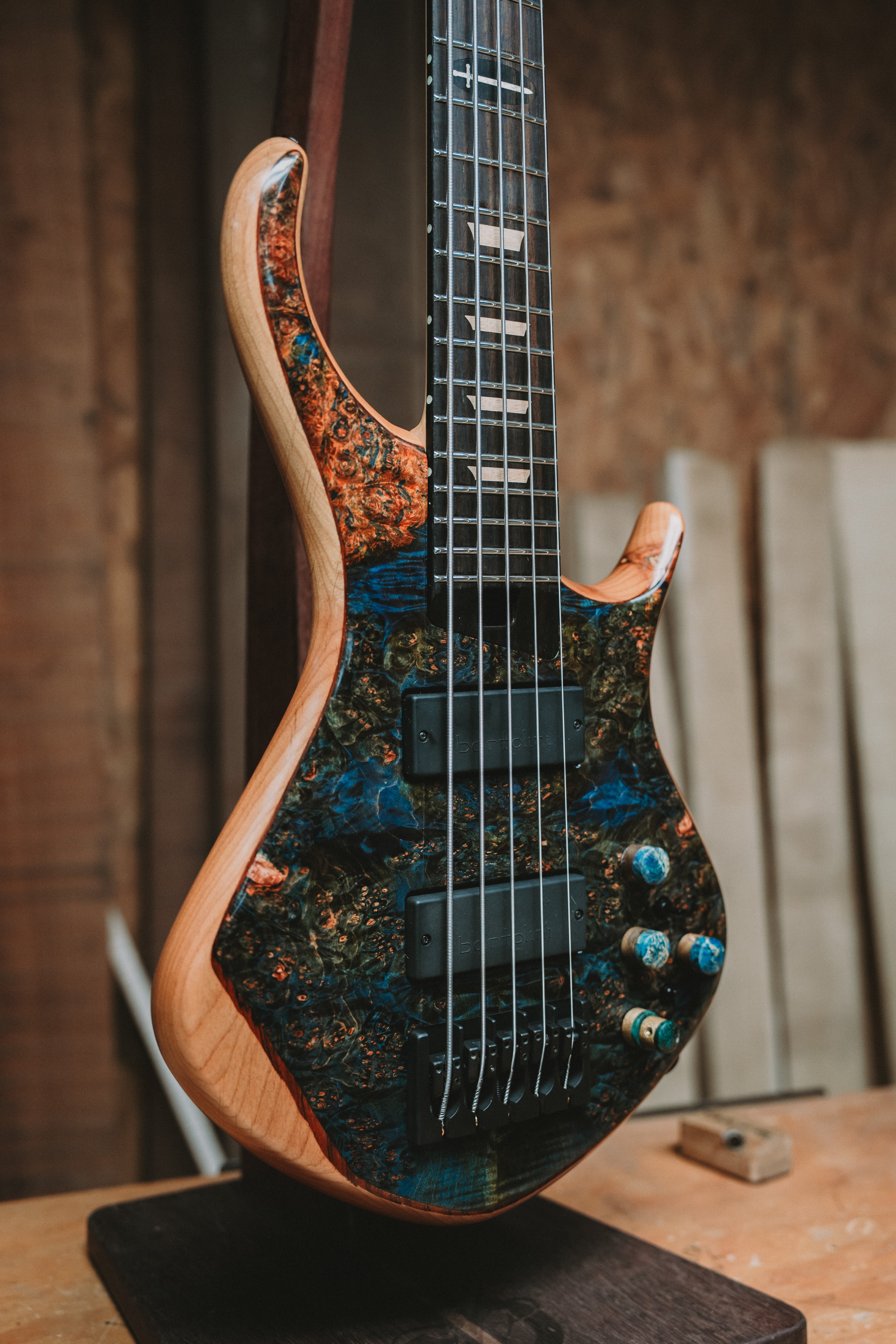 Warrior Dran Michael Custom Blue Dyed Burl 5 string NEW