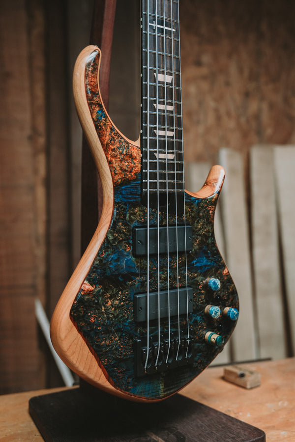 Warrior Dran Michael Custom Blue Dyed Burl 5 string NEW