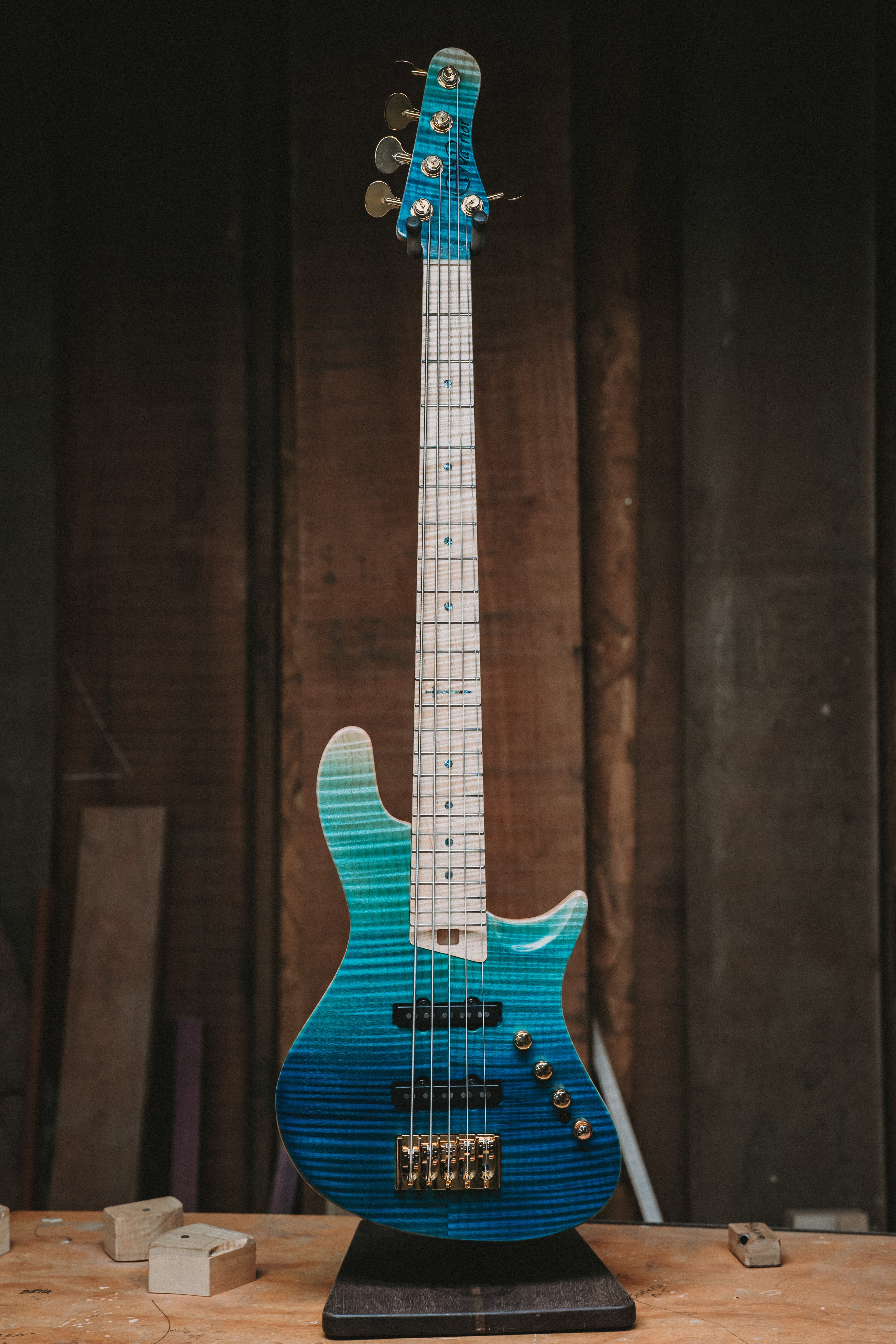 Warrior Isla J Ocean Blue Fade Flame 5 string NEW