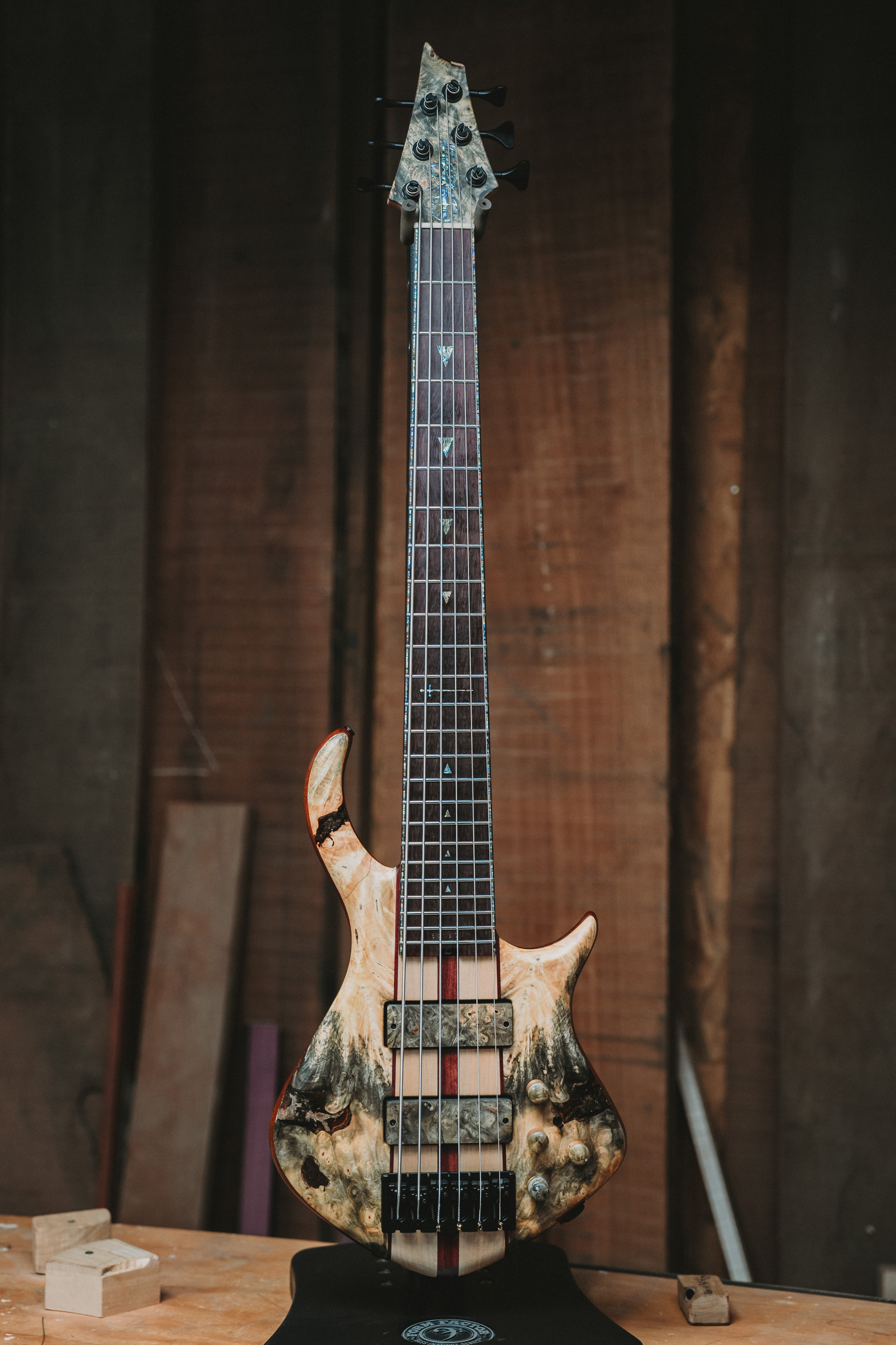 Warrior Dran Michael 6 string Neck Through Buckeye Burl Bass