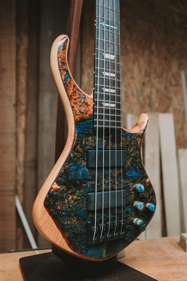 Warrior Dran Michael Custom Blue Dyed Burl 5 string NEW