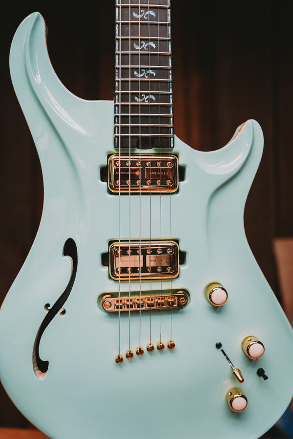 Dran Michael Seafoam Green Flame Top Peizo Semi Hollow Custom Guitar