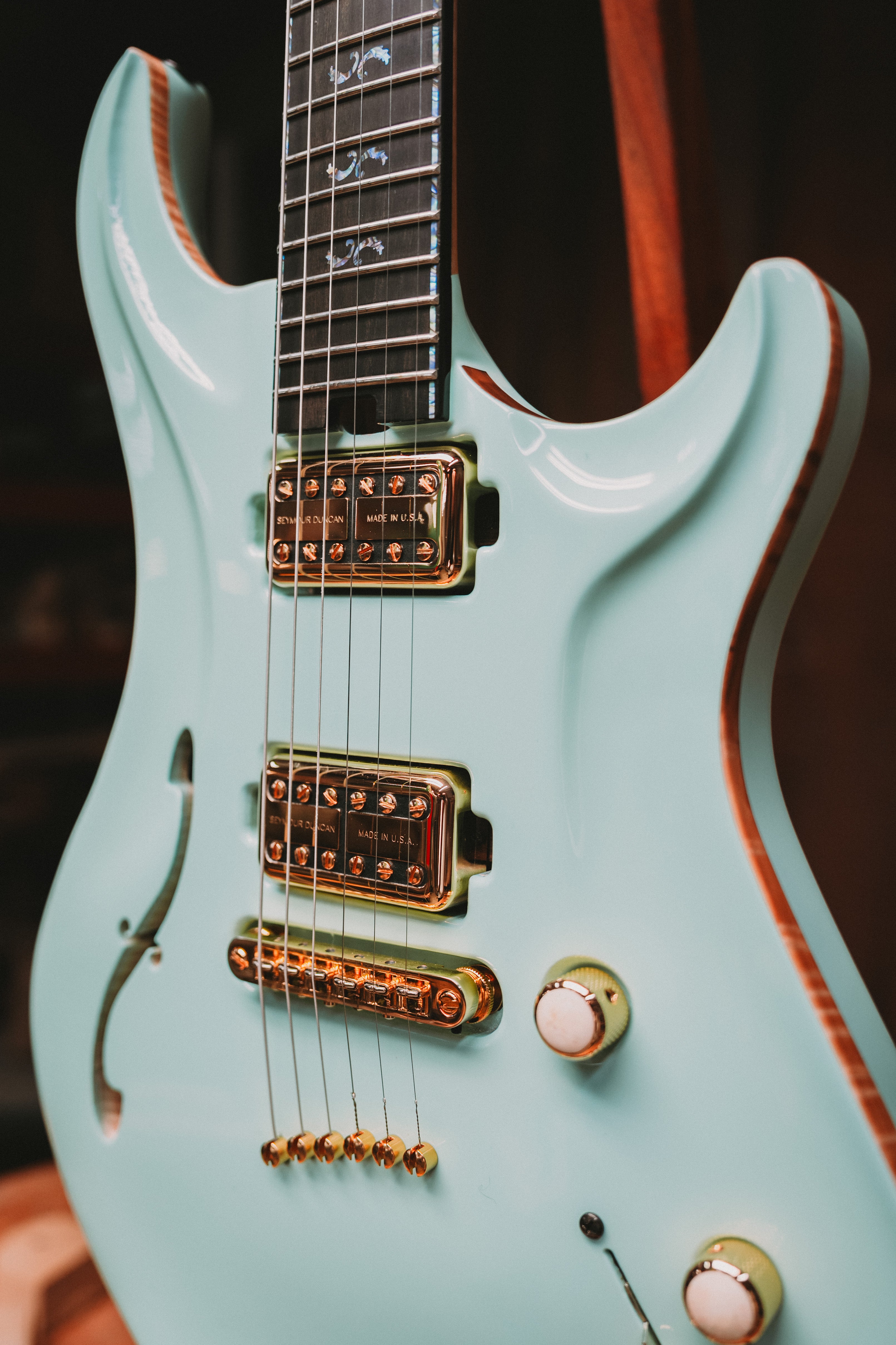 Dran Michael Seafoam Green Flame Top Peizo Semi Hollow Custom Guitar